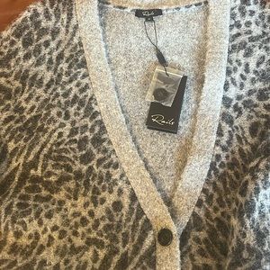 Rails Oslo Sweater Cardigan Mixed Grey Leopard Size Medium Alpaca Wool Blend